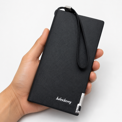 Balenberry Premium Long Wallet – 12 Card Slots, Dual Cash Pockets Black